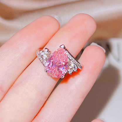 Pink Topaz Cubic Zircon American Diamond Silver Plated Adjustable Ring