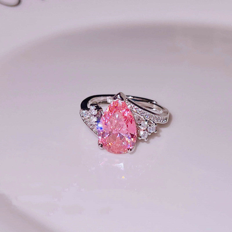Pink Topaz Cubic Zircon American Diamond Silver Plated Adjustable Ring
