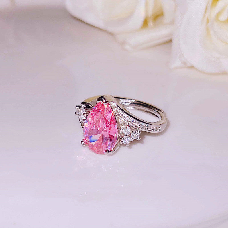 Pink Topaz Cubic Zircon American Diamond Silver Plated Adjustable Ring
