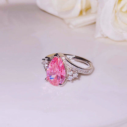 Pink Topaz Cubic Zircon American Diamond Silver Plated Adjustable Ring