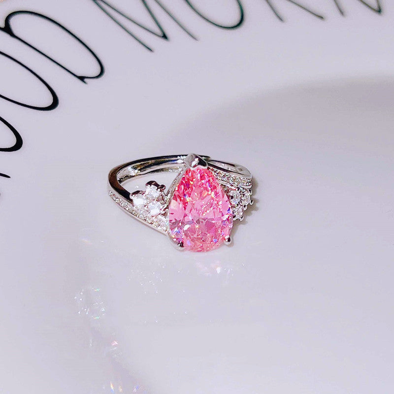 Pink Topaz Cubic Zircon American Diamond Silver Plated Adjustable Ring