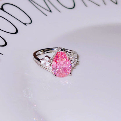 Pink Topaz Cubic Zircon American Diamond Silver Plated Adjustable Ring