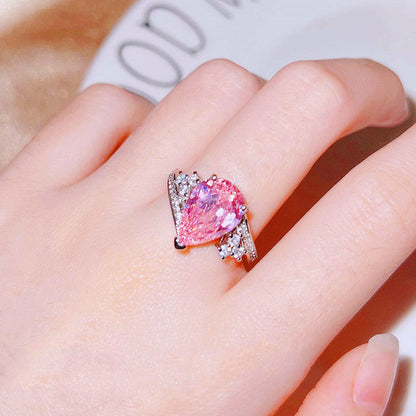 Pink Topaz Cubic Zircon American Diamond Silver Plated Adjustable Ring