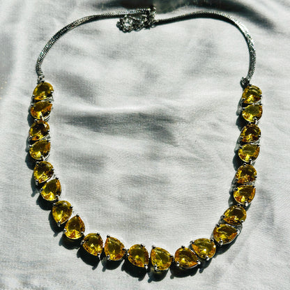 Yellow Topaz Cubic Zircon Stones Silver Plated Necklace Set