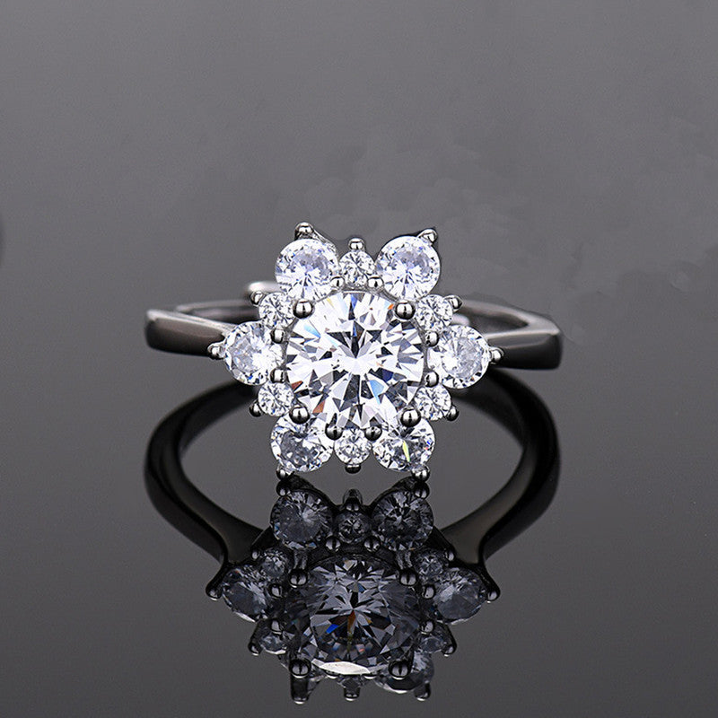 Solitaire Cubic Zircon Crushed Ice Cut Stone American Diamond Silver Plated Adjustable Ring