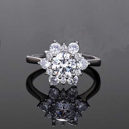 Solitaire Cubic Zircon Crushed Ice Cut Stone American Diamond Silver Plated Adjustable Ring