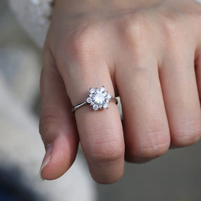 Solitaire Cubic Zircon Crushed Ice Cut Stone American Diamond Silver Plated Adjustable Ring