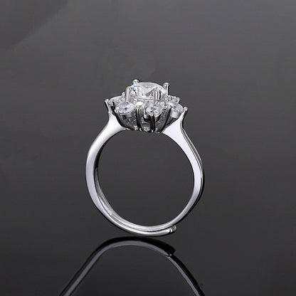 Solitaire Cubic Zircon Crushed Ice Cut Stone American Diamond Silver Plated Adjustable Ring