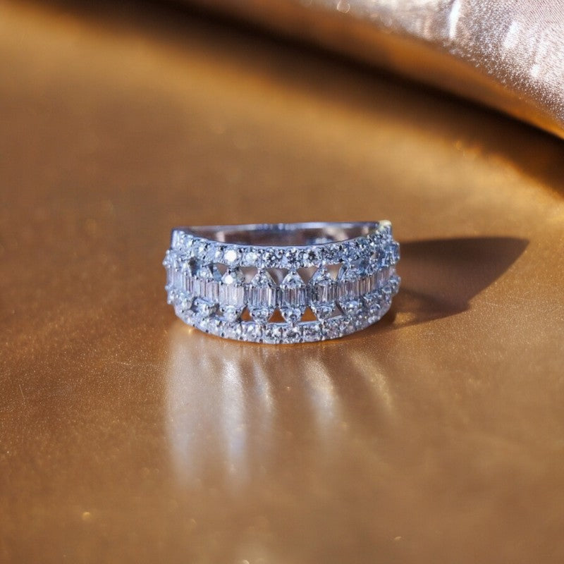 American Diamond Silver Plated Adjustable Ring