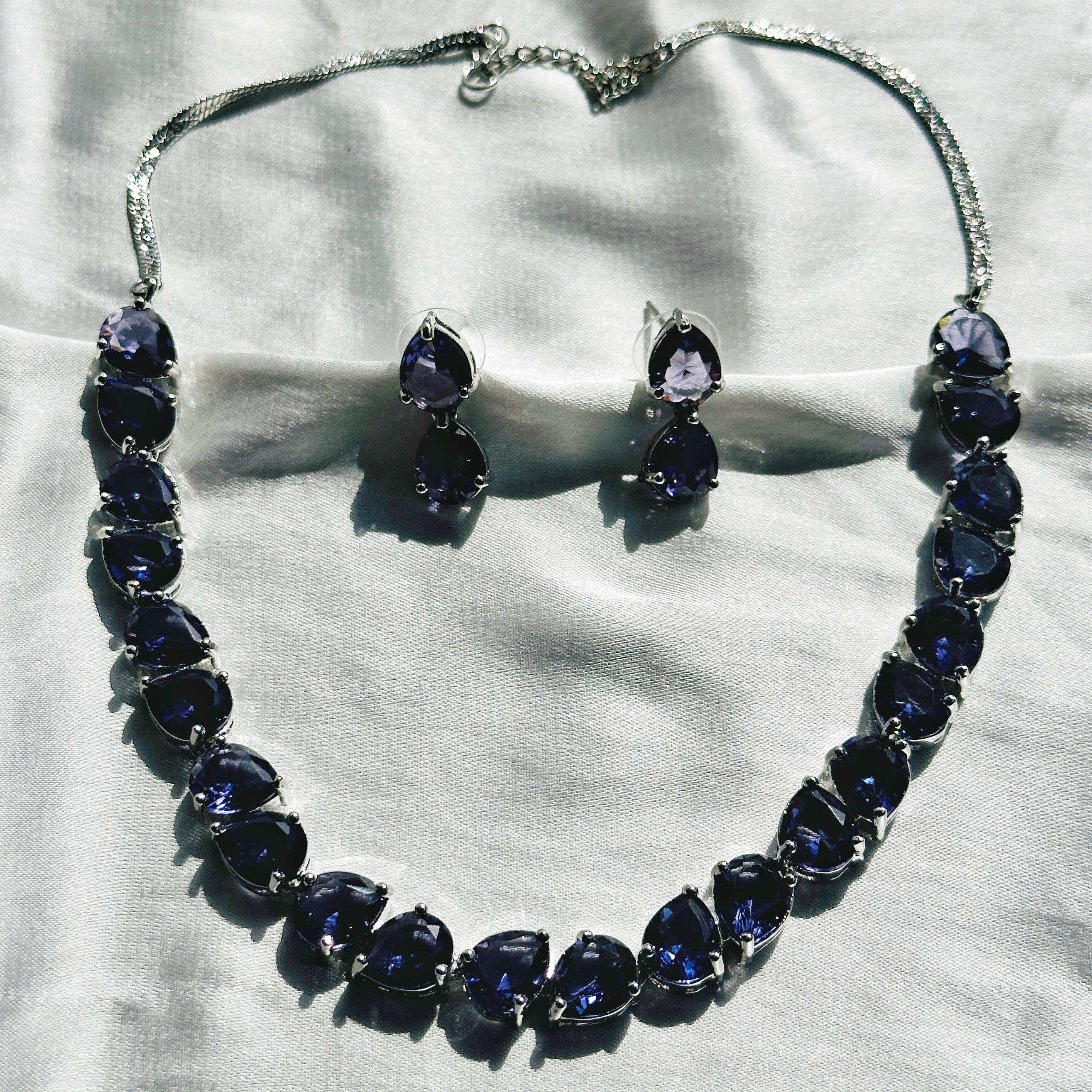 Deep Purple Amethyst Cubic Zircon Stones Silver Plated Necklace Set
