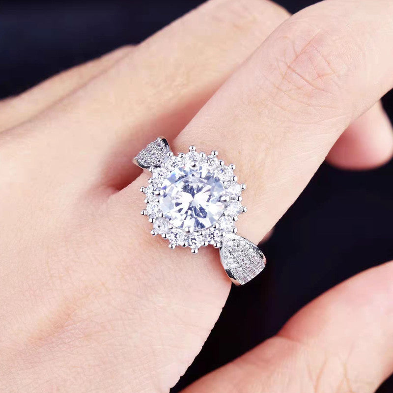 Solitaire Cubic Zircon American Diamond Silver Plated Adjustable Ring