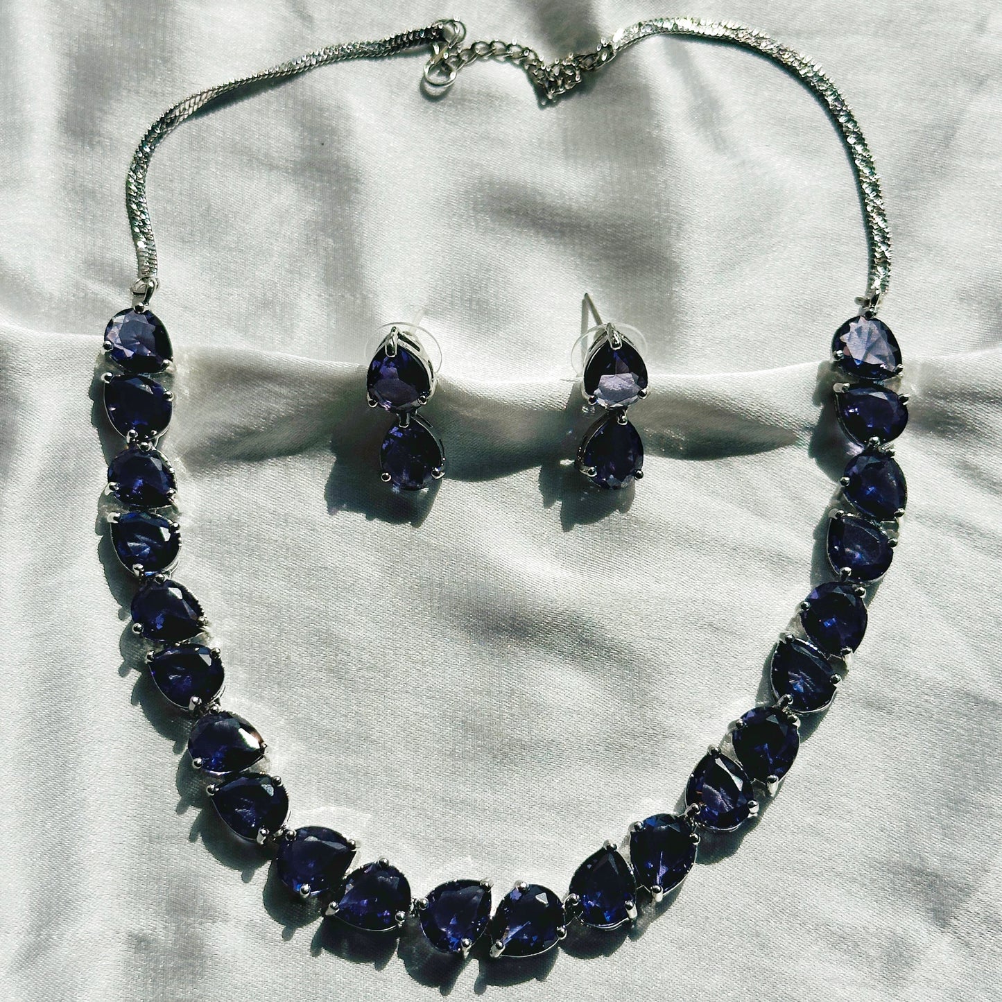 Deep Purple Amethyst Cubic Zircon Stones Silver Plated Necklace Set