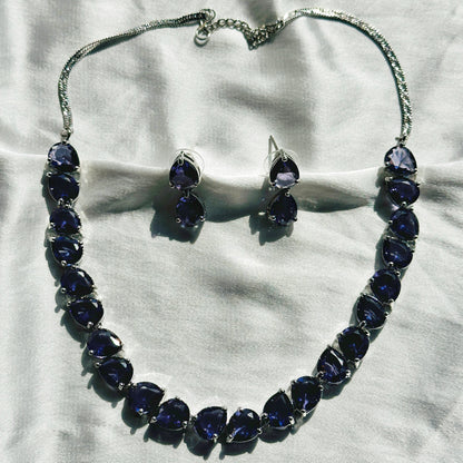 Deep Purple Amethyst Cubic Zircon Stones Silver Plated Necklace Set
