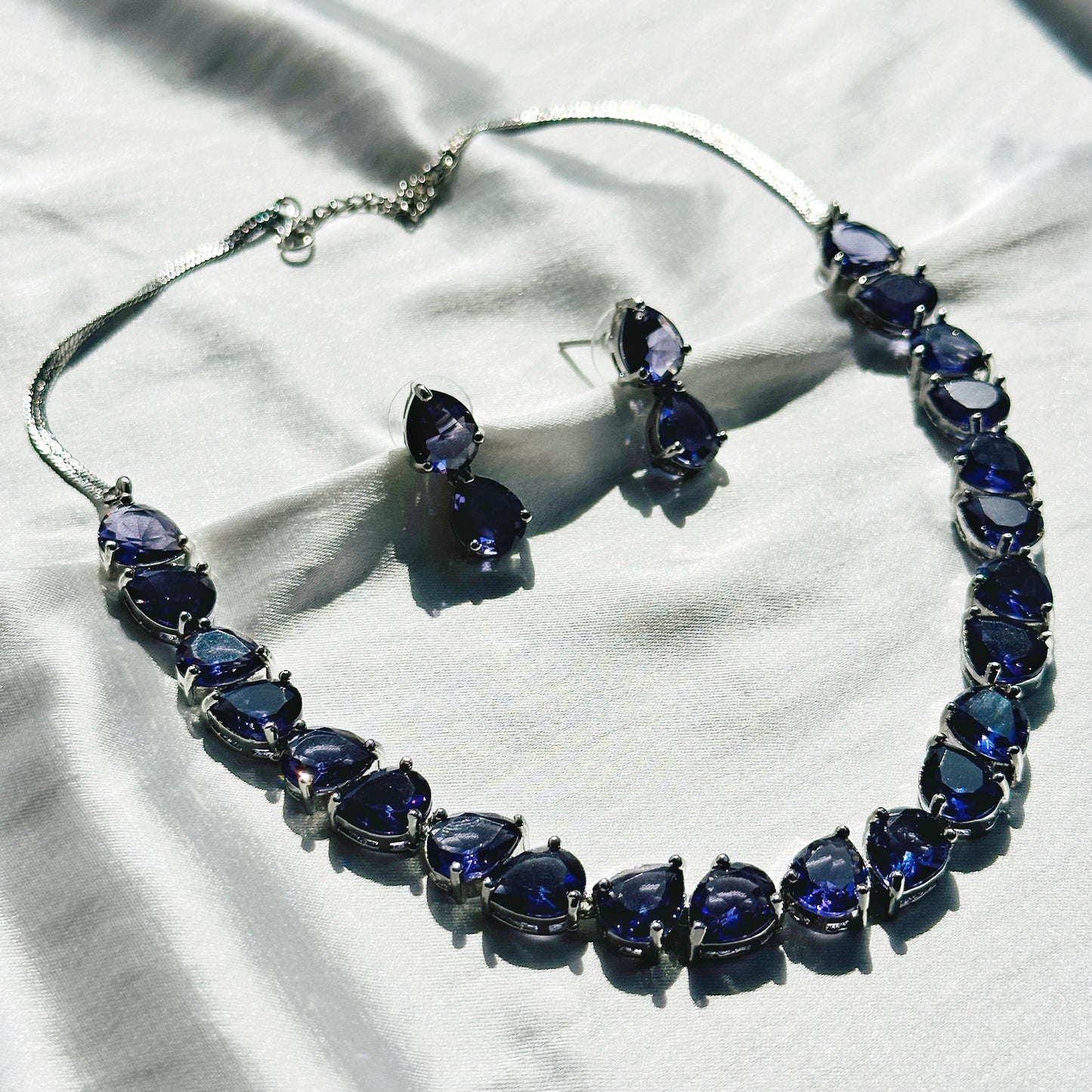 Deep Purple Amethyst Cubic Zircon Stones Silver Plated Necklace Set