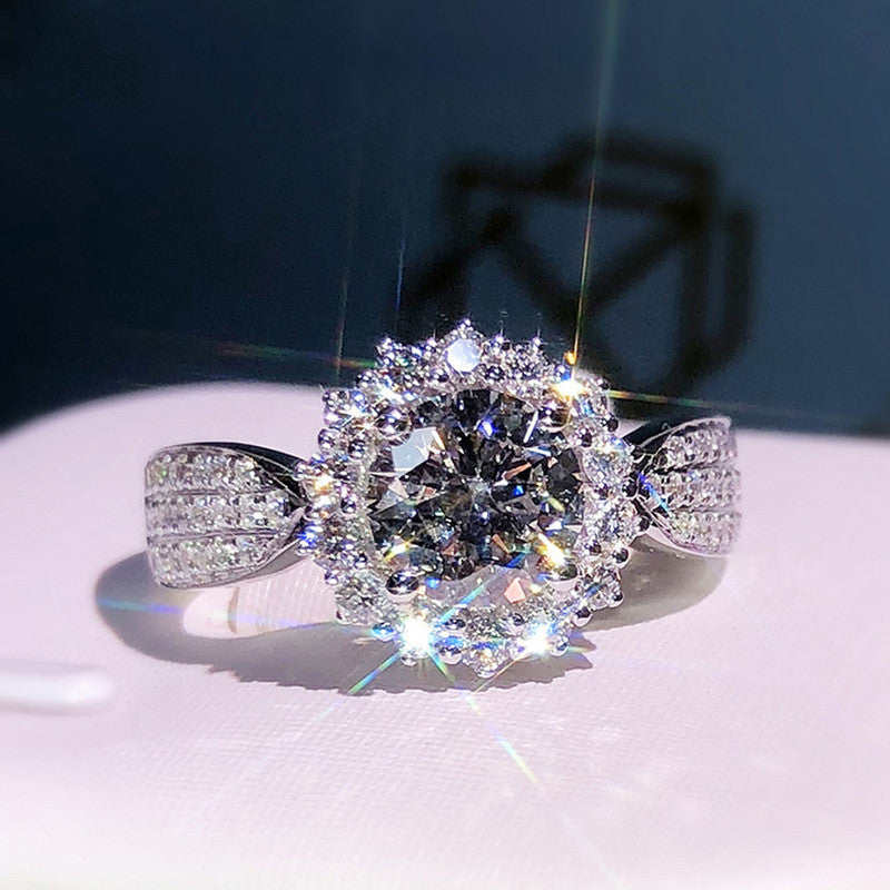 Solitaire Cubic Zircon American Diamond Silver Plated Adjustable Ring