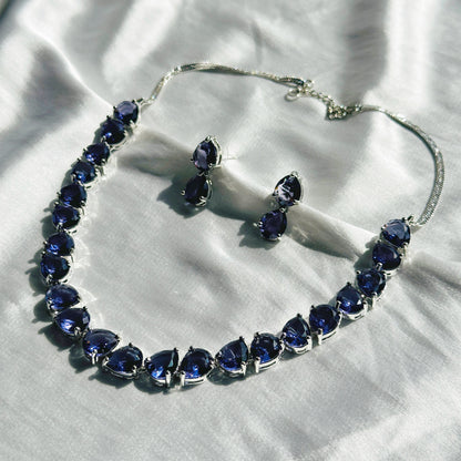 Deep Purple Amethyst Cubic Zircon Stones Silver Plated Necklace Set