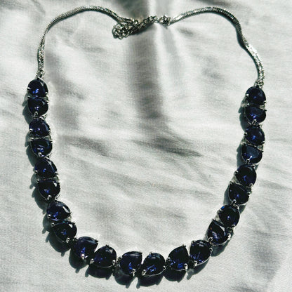 Deep Purple Amethyst Cubic Zircon Stones Silver Plated Necklace Set