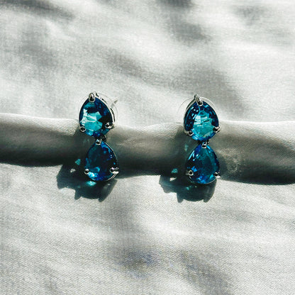 Aqua Blue Sapphire Cubic Zircon Stones Silver Plated Necklace Set