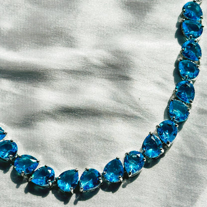 Aqua Blue Sapphire Cubic Zircon Stones Silver Plated Necklace Set