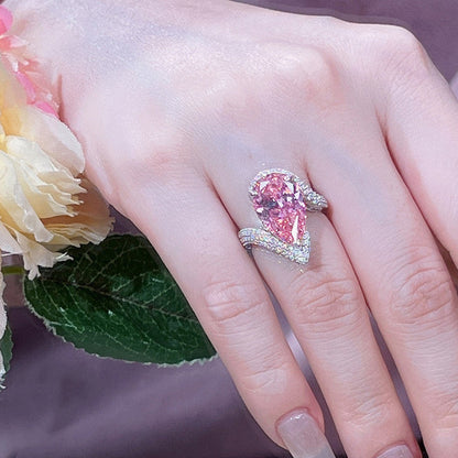 Pink Topaz Cubic Zircon Ice Cut Stone American Diamond Silver Plated Adjustable Ring