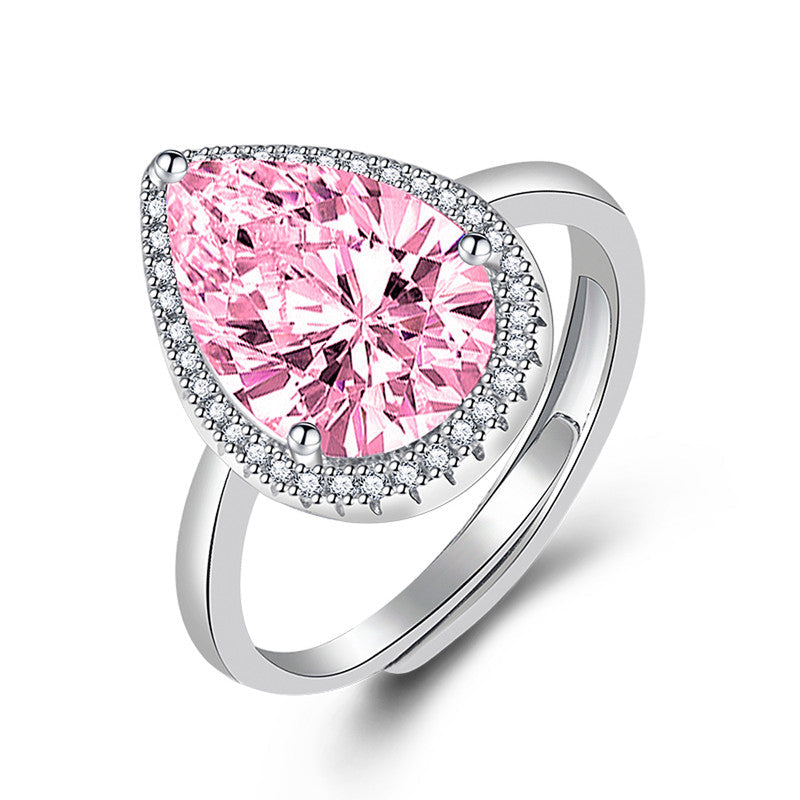 Pink Topaz Cubic Zircon Ice Cut Stone American Diamond Silver Plated Adjustable Ring