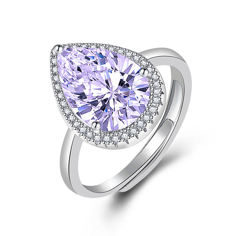 Light Amethyst Cubic Zircon Ice Cut Stone American Diamond Silver Plated Adjustable Ring