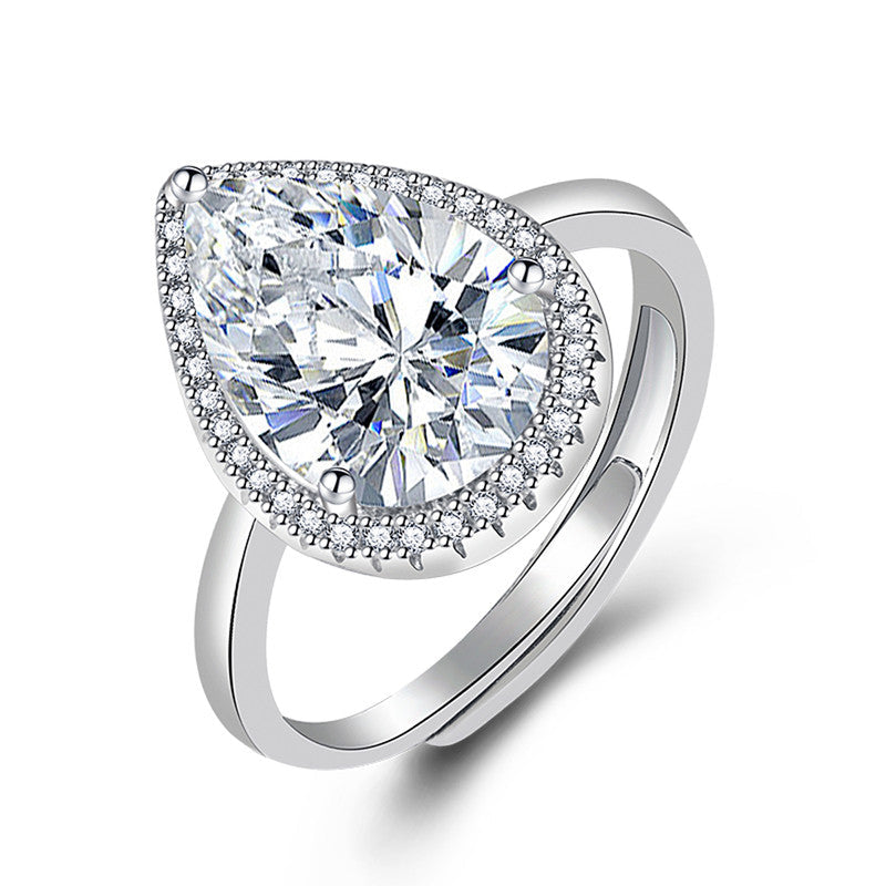 American Diamond Ice Cut Stone American Diamond Silver Plated Adjustable Ring