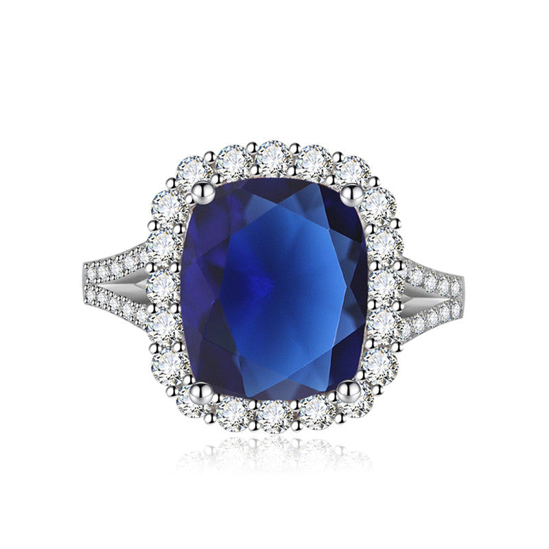Blue Sapphire Cubic Zircon Ice Cut Stone American Diamond Silver Plated Adjustable Ring