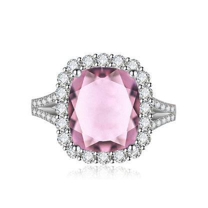 Pink Topaz Cubic Zircon Ice Cut Stone American Diamond Silver Plated Adjustable Ring