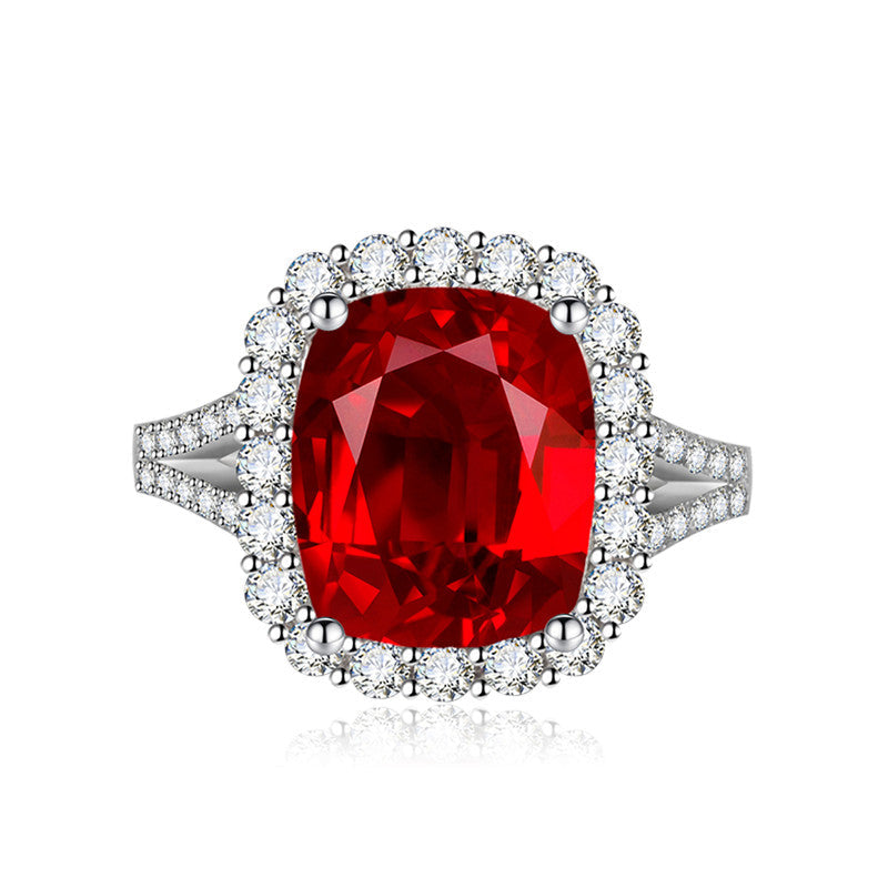 Red Ruby Cubic Zircon Ice Cut Stone American Diamond Silver Plated Adjustable Ring
