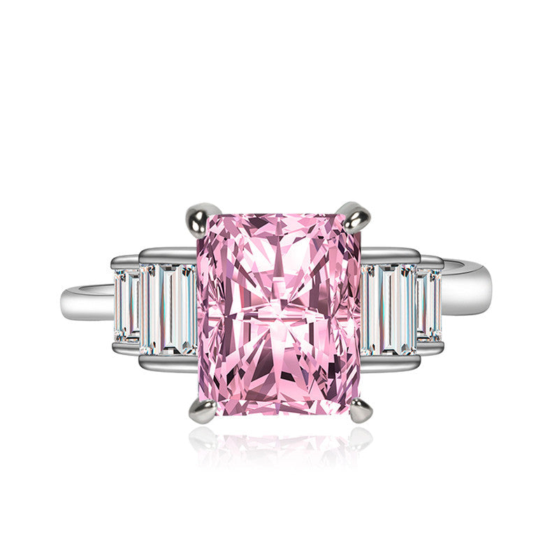 Pink Topaz Cubic Zircon Ice Cut Stone American Diamond Silver Plated Adjustable Ring