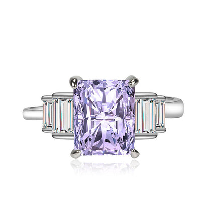 Light Amethyst Cubic Zircon Ice Cut Stone American Diamond Silver Plated Adjustable Ring