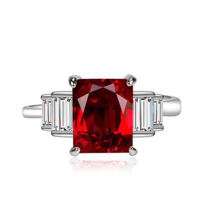 Red Ruby Cubic Zircon Ice Cut Stone American Diamond Silver Plated Adjustable Ring