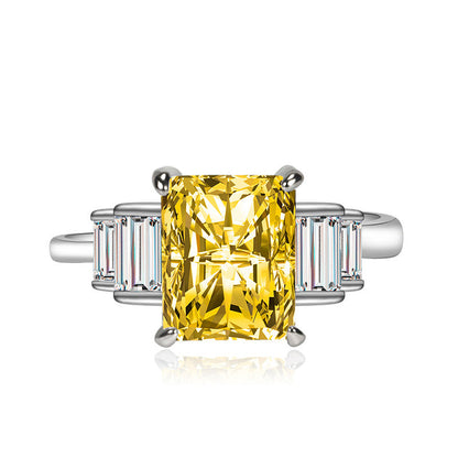 Yellow Topaz Cubic Zircon Ice Cut Stone American Diamond Silver Plated Adjustable Ring