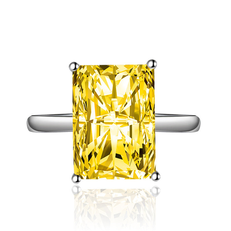 Yellow Topaz Cubic Zircon Ice Cut Stone Silver Plated Adjustable Ring