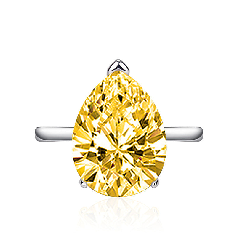 Yellow Topaz Cubic Zircon Ice Cut Stone Silver Plated Adjustable Ring