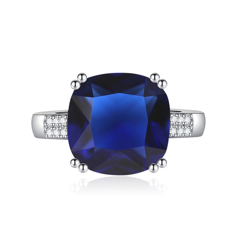 Blue Sapphire Cubic Zircon Ice Cut Stone American Diamond Silver Plated Adjustable Ring