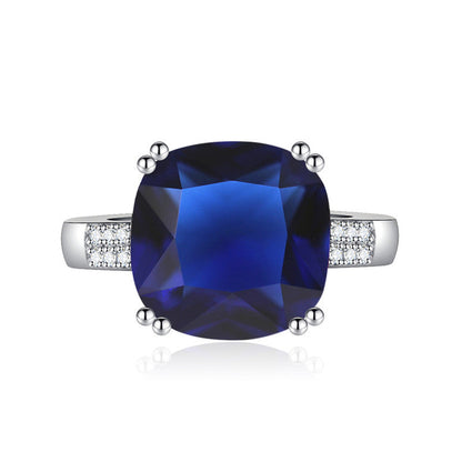 Blue Sapphire Cubic Zircon Ice Cut Stone American Diamond Silver Plated Adjustable Ring