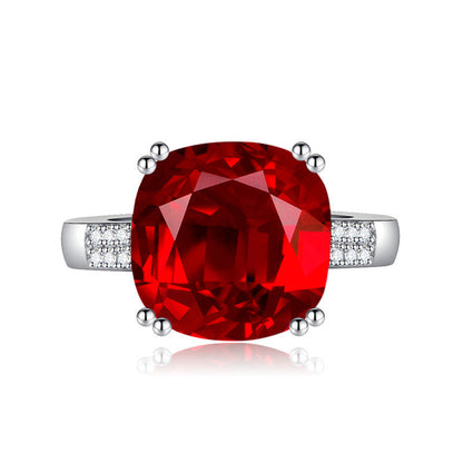 Red Ruby Cubic Zircon Ice Cut Stone American Diamond Silver Plated Adjustable Ring