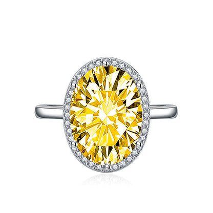 Yellow Topaz Cubic Zircon Ice Cut Stone American Diamond Silver Plated Adjustable Ring