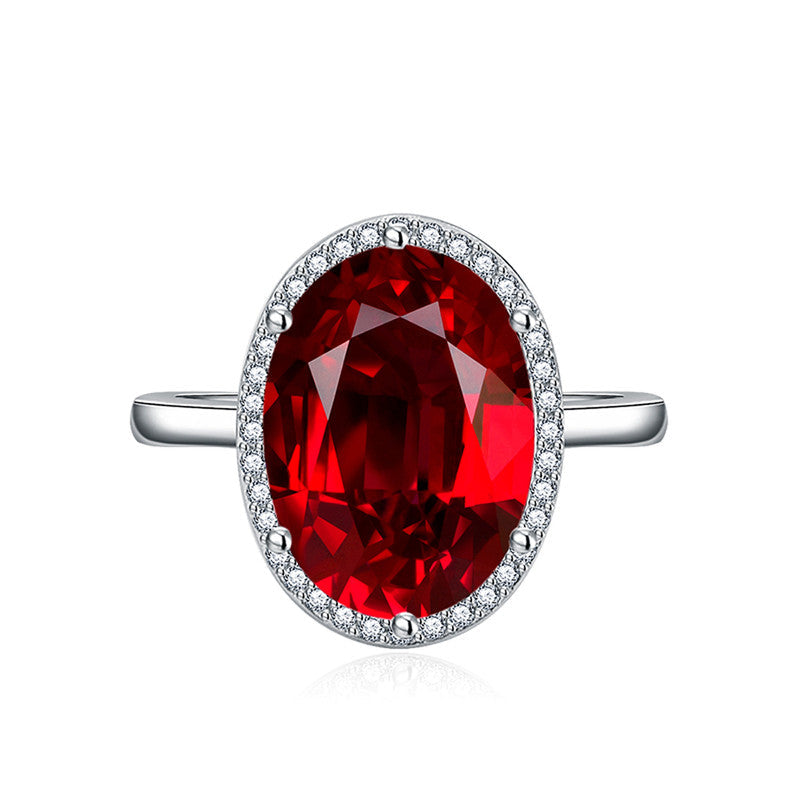 Red Ruby Cubic Zircon Ice Cut Stone American Diamond Silver Plated Adjustable Ring