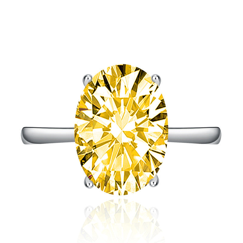 Yellow Topaz Cubic Zircon Ice Cut Stone Silver Plated Adjustable Ring