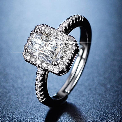 American Diamond Ice Cut Stone American Diamond Silver Plated Adjustable Ring