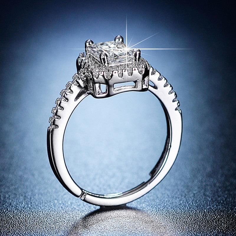 American Diamond Ice Cut Stone American Diamond Silver Plated Adjustable Ring