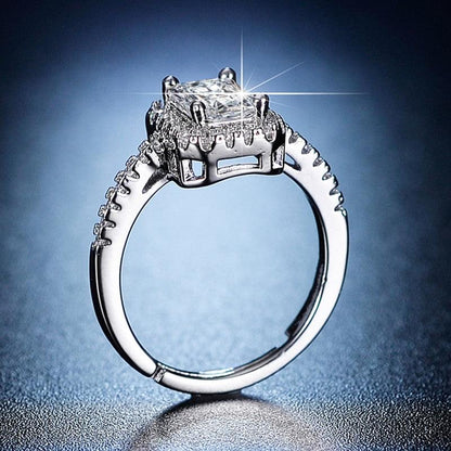 American Diamond Ice Cut Stone American Diamond Silver Plated Adjustable Ring