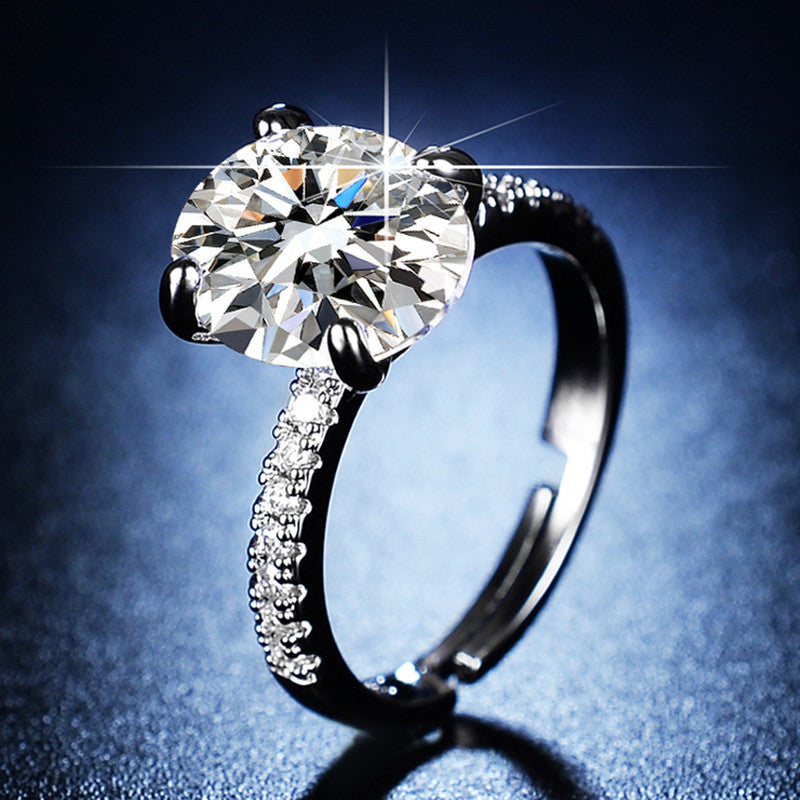 Solitaire Cubic Zircon American Diamond Silver Plated Adjustable Ring