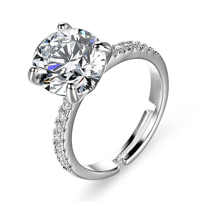 Solitaire Cubic Zircon American Diamond Silver Plated Adjustable Ring