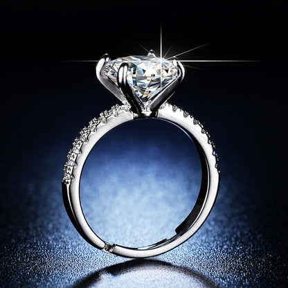 Solitaire Cubic Zircon American Diamond Silver Plated Adjustable Ring