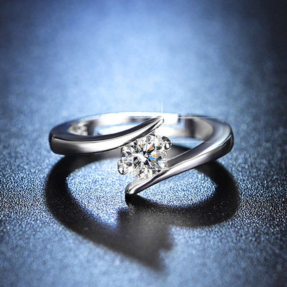 Solitaire Cubic Zircon Silver Plated Adjustable Ring