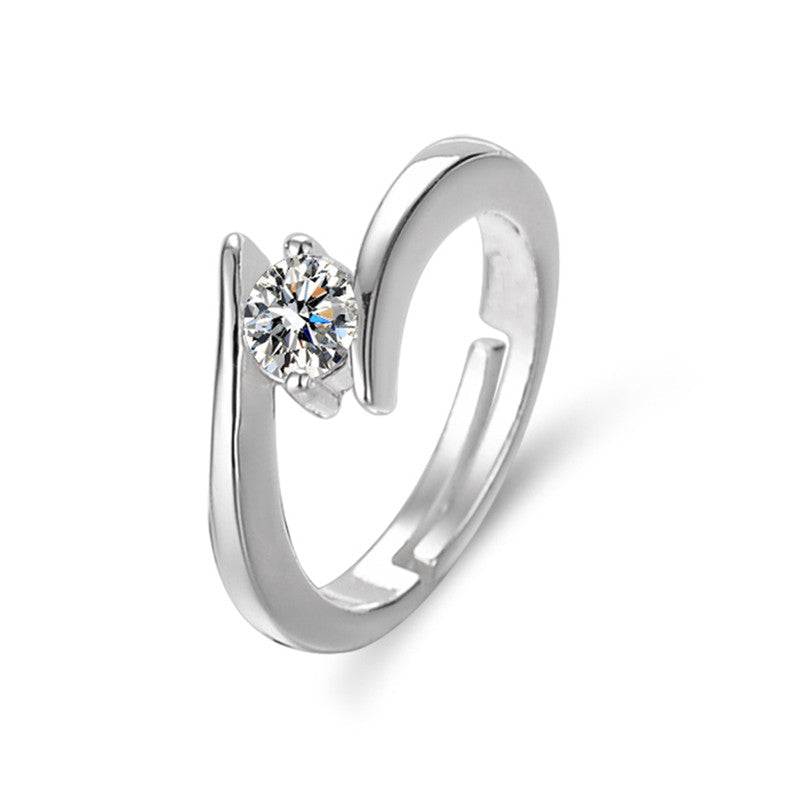 Solitaire Cubic Zircon Silver Plated Adjustable Ring